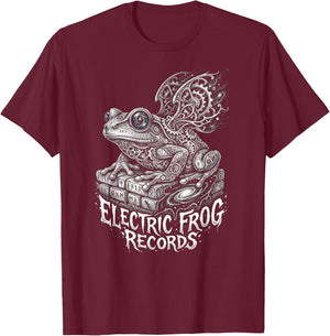 Trippy Electric Frog Records Psychedelic Vinyl Rock Music T-Shirt - T-Shirt | Maroon