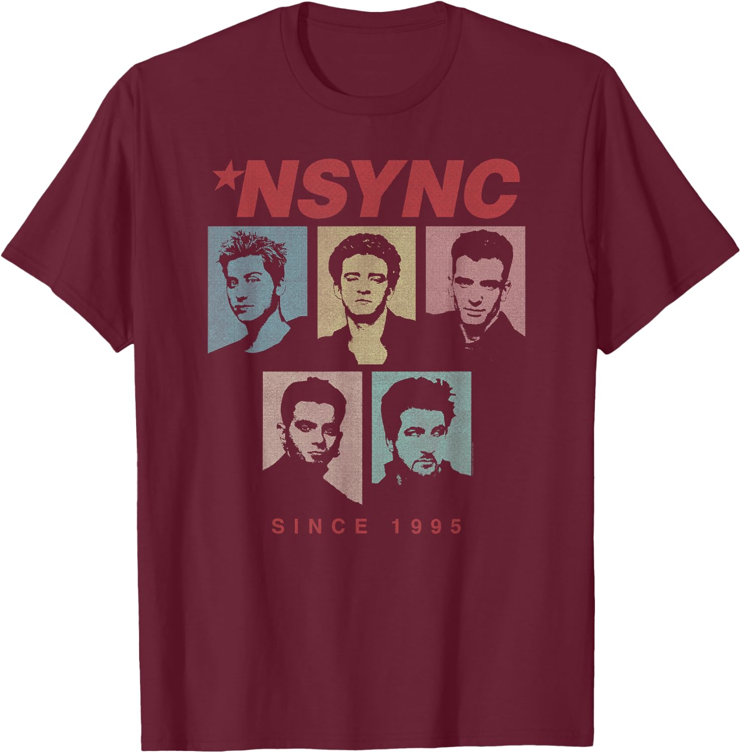 NSYNC Offiziell seit 1995 in Schwarz, -Erwachsene, -Kinder, Klassisch, Kurzarm, Einfarbig, Small, Standardlänge, Imported T-Shirt - T-Shirt | Maroon
