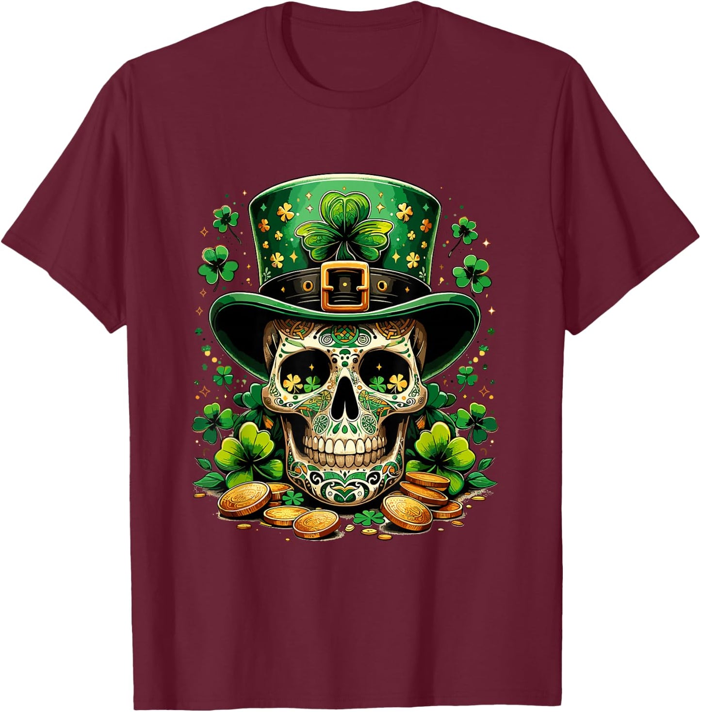Goblin Skull St Patricks Day Shenanigans Saint Patrick , black, S T-Shirt - T-Shirt | Maroon