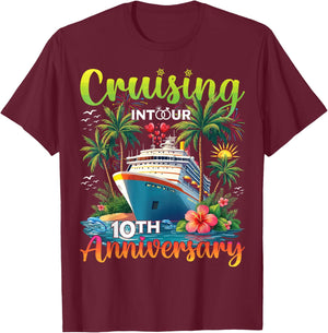 Couple Matching Cruising Into Our 10th Anniversary Cruise T-Shirt - T-Shirt | Maroon
