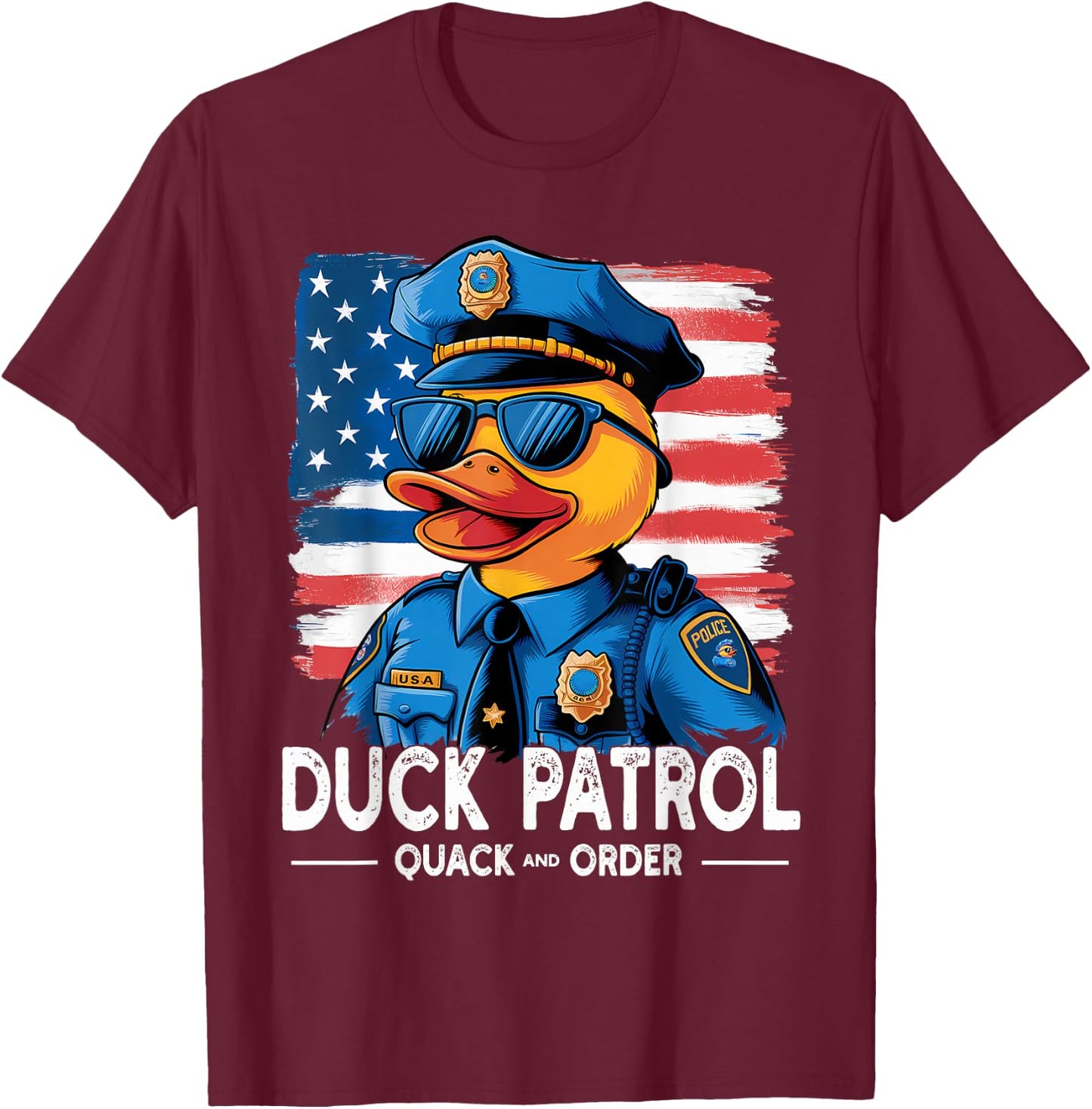 Duck Patrol Funny Police Duck T-Shirt - T-Shirt | Maroon