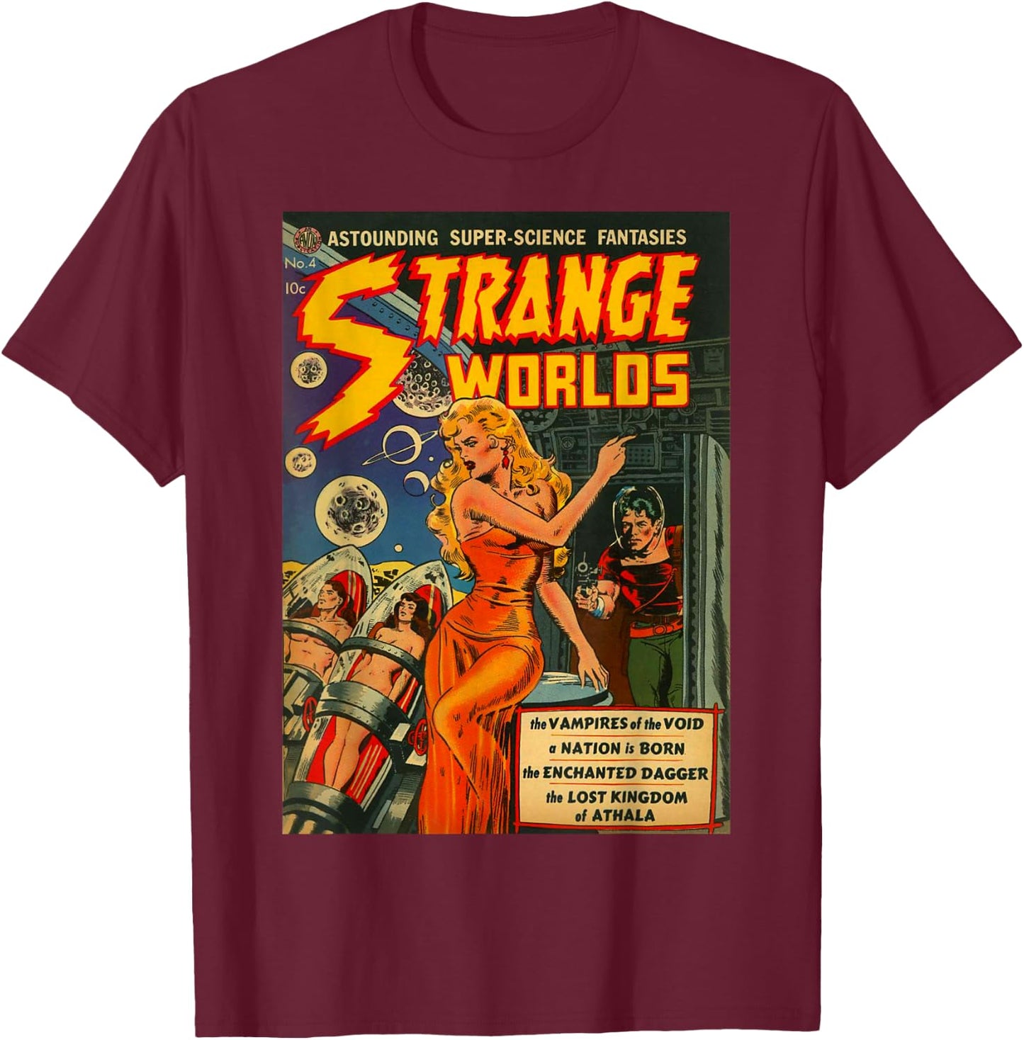 Sci Fi Pin Up Girl Science Fiction Vintage Horror Comic Book T-Shirt - T-Shirt | Maroon