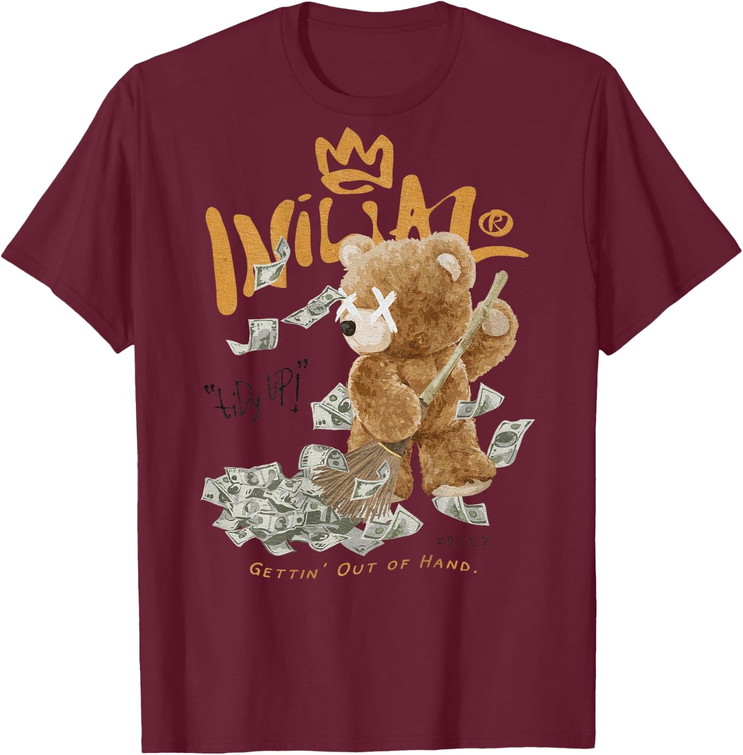 Back Print Streetwear Fashion Women Men Teddy Bear T-Shirt - T-Shirt | Maroon