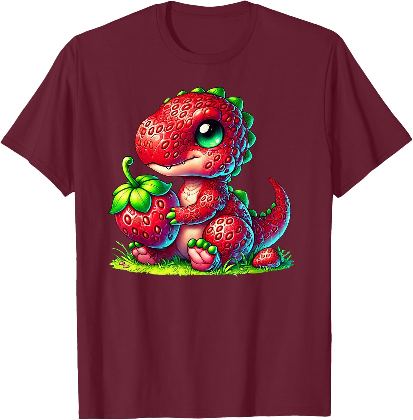 Cute Strawberry Summer Fruit Lover Dinosaur T Rex Boys Girls T-Shirt - T-Shirt | Maroon