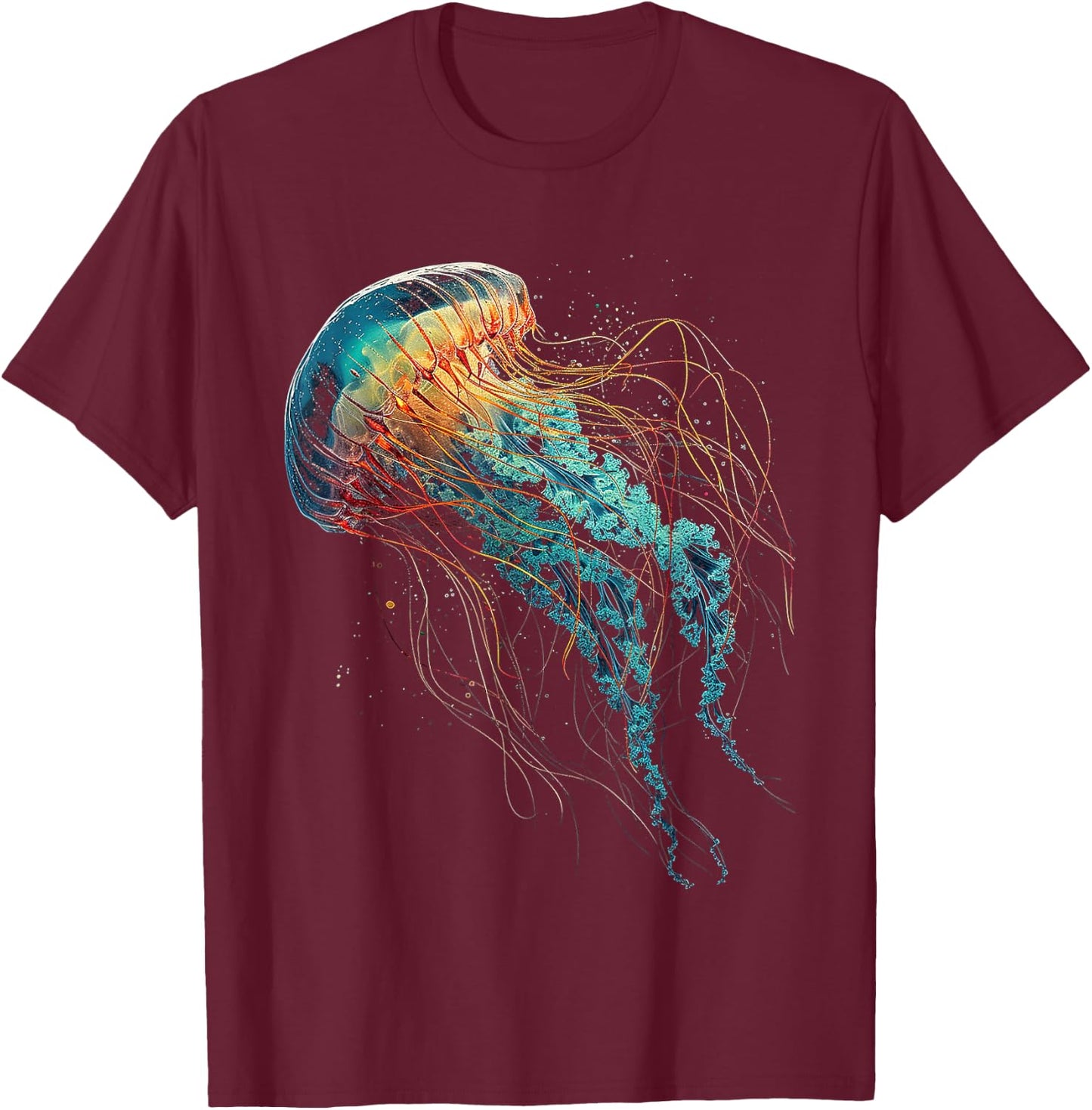 Jellyfish Fantasy Colorful Animal Art Graphic Jellyfish T-Shirt - T-Shirt | Maroon