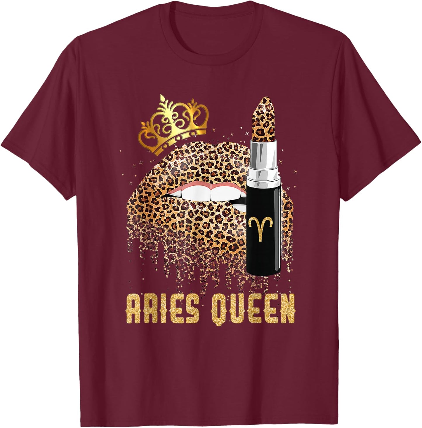 Aries Queen Leopard Lips Shirt Aries Girl Kids T-Shirt - T-Shirt | Maroon