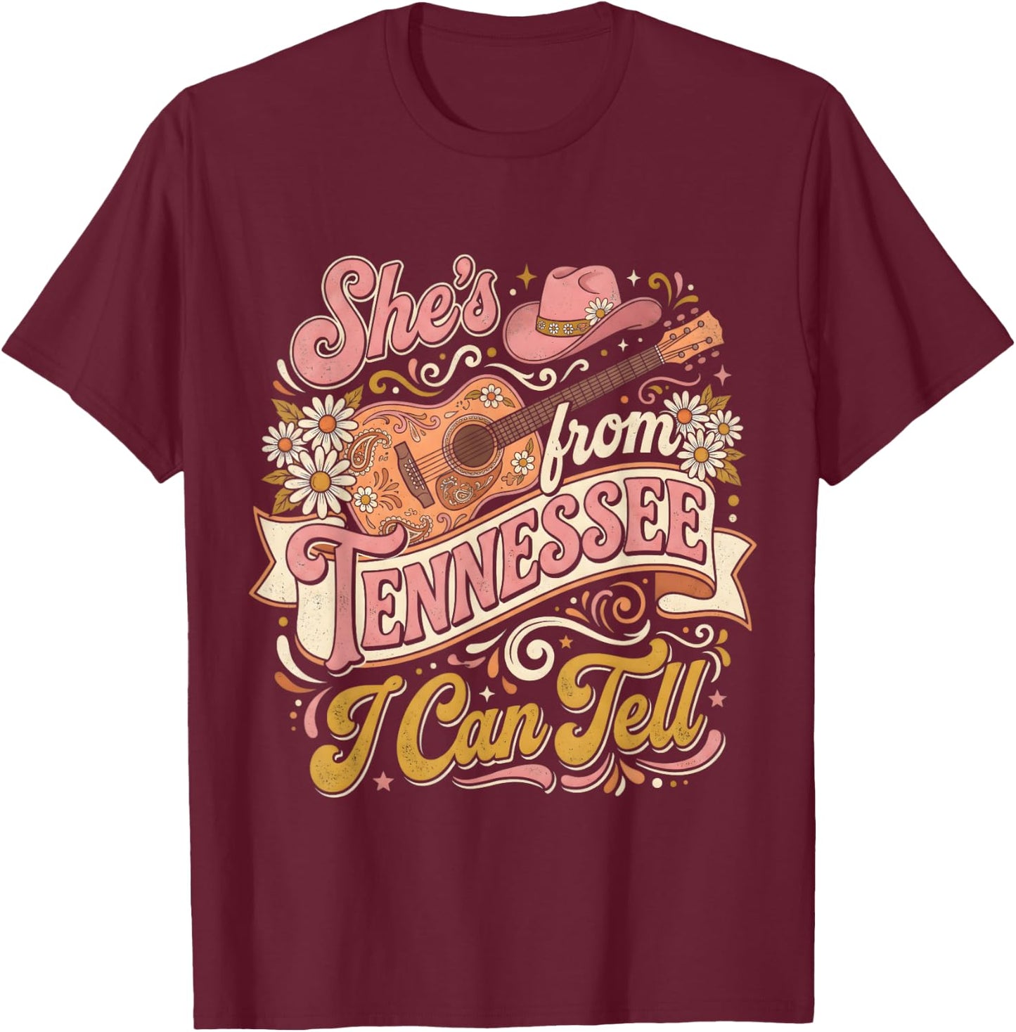 She’s from Tennessee I Can Tell Retro Cowgirl T-Shirt - T-Shirt | Maroon