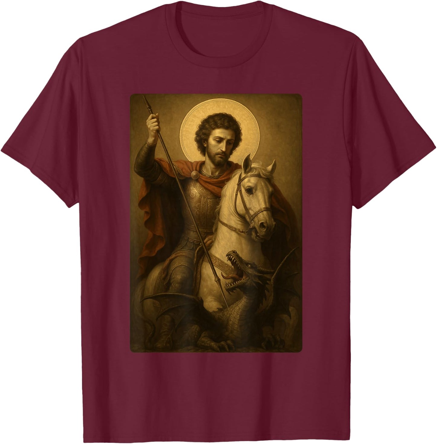 Icône orthodoxe de Saint Georges et Le Dragon T-Shirt - T-Shirt | Maroon
