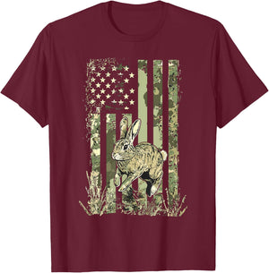 Camouflage Bunny Rabbit American Flag Hunting Rabbit Hunter T-Shirt - T-Shirt | Maroon