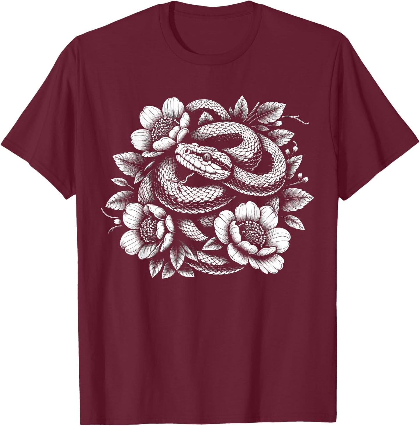 Snake Flowers Snake Lover T-Shirt - T-Shirt | Maroon