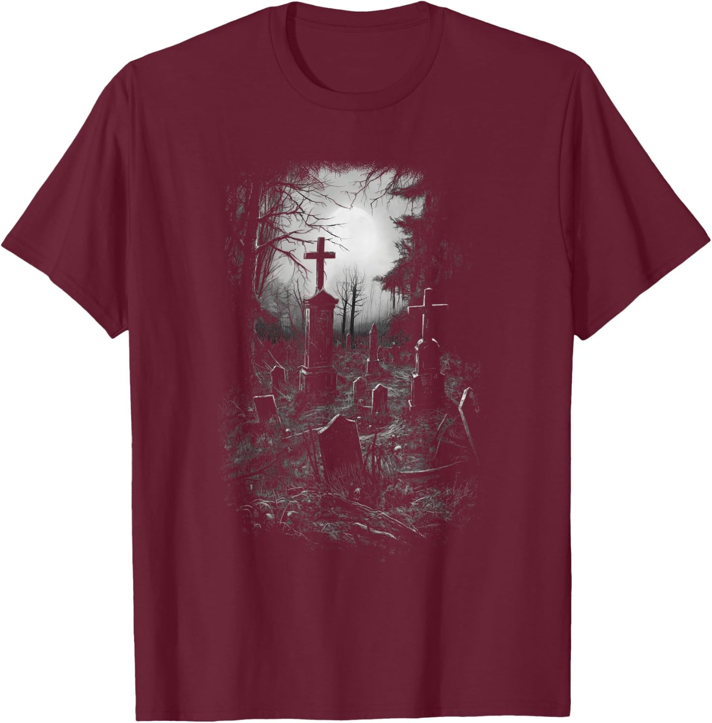 Cemetery Gothic Gravestone Halloween Ghost Dark T-Shirt - T-Shirt | Maroon