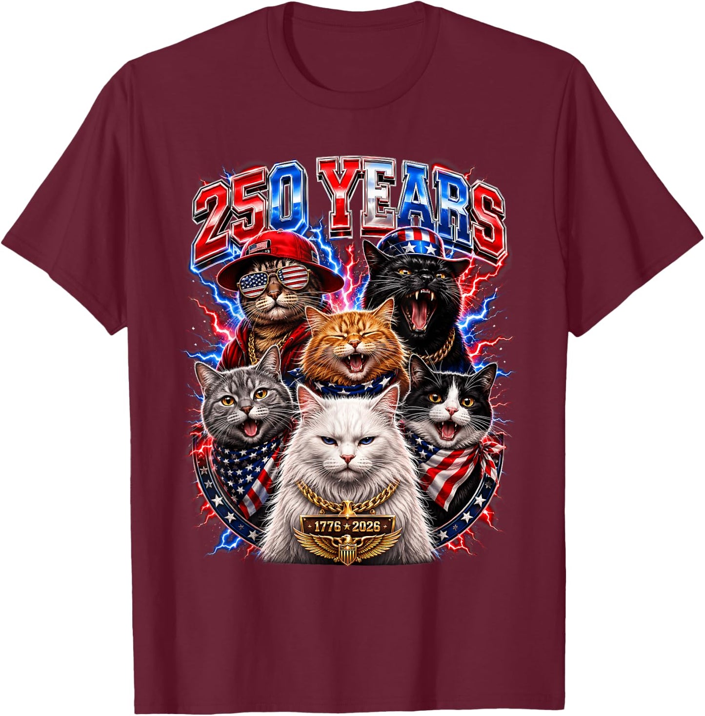 America 250th Anniversary USA Cat 4th of July Patriotic Kids T-Shirt - T-Shirt | Maroon