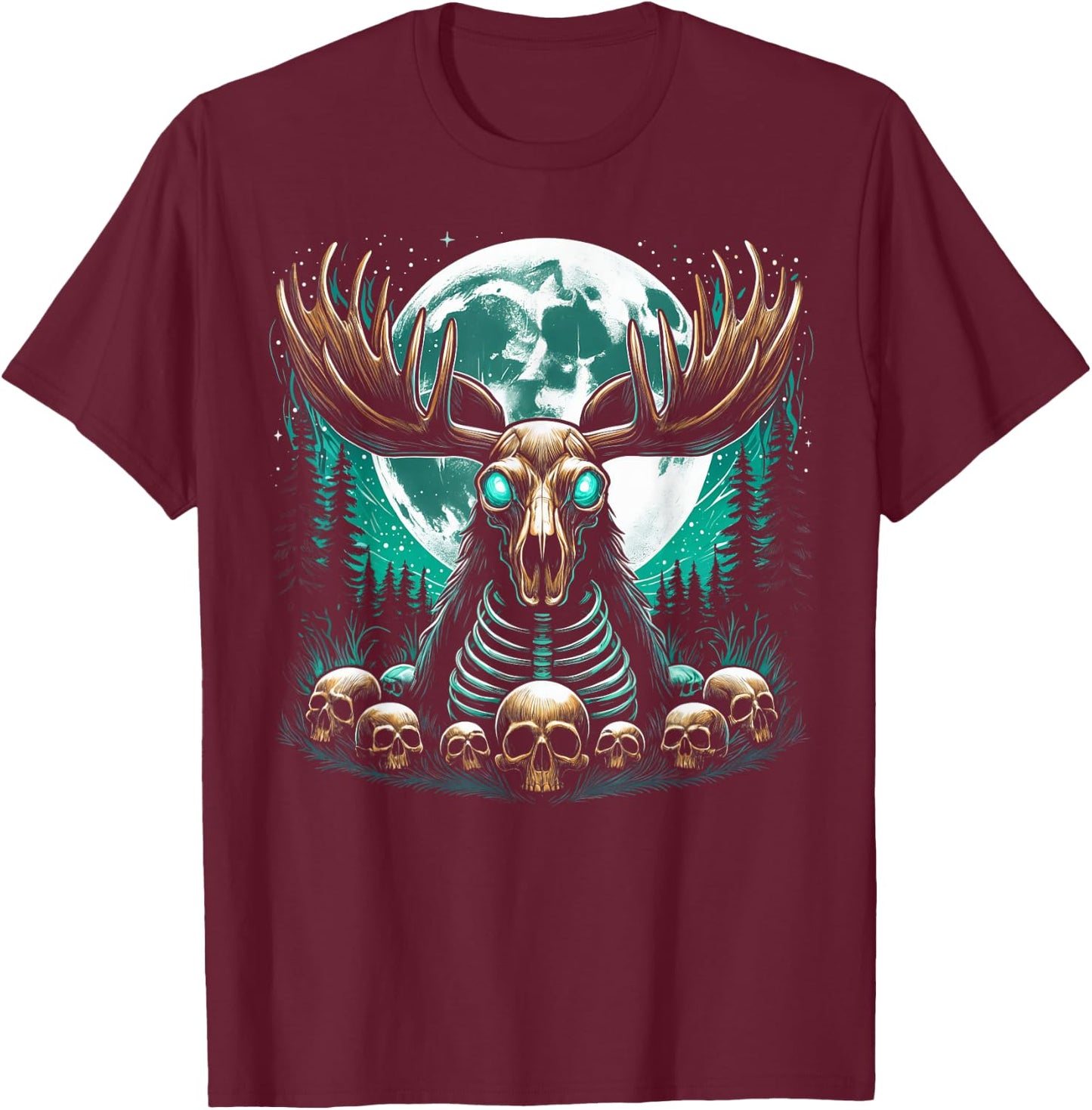 Cool Moose Skeleton Halloween Christmas Birthday T-Shirt - T-Shirt | Maroon