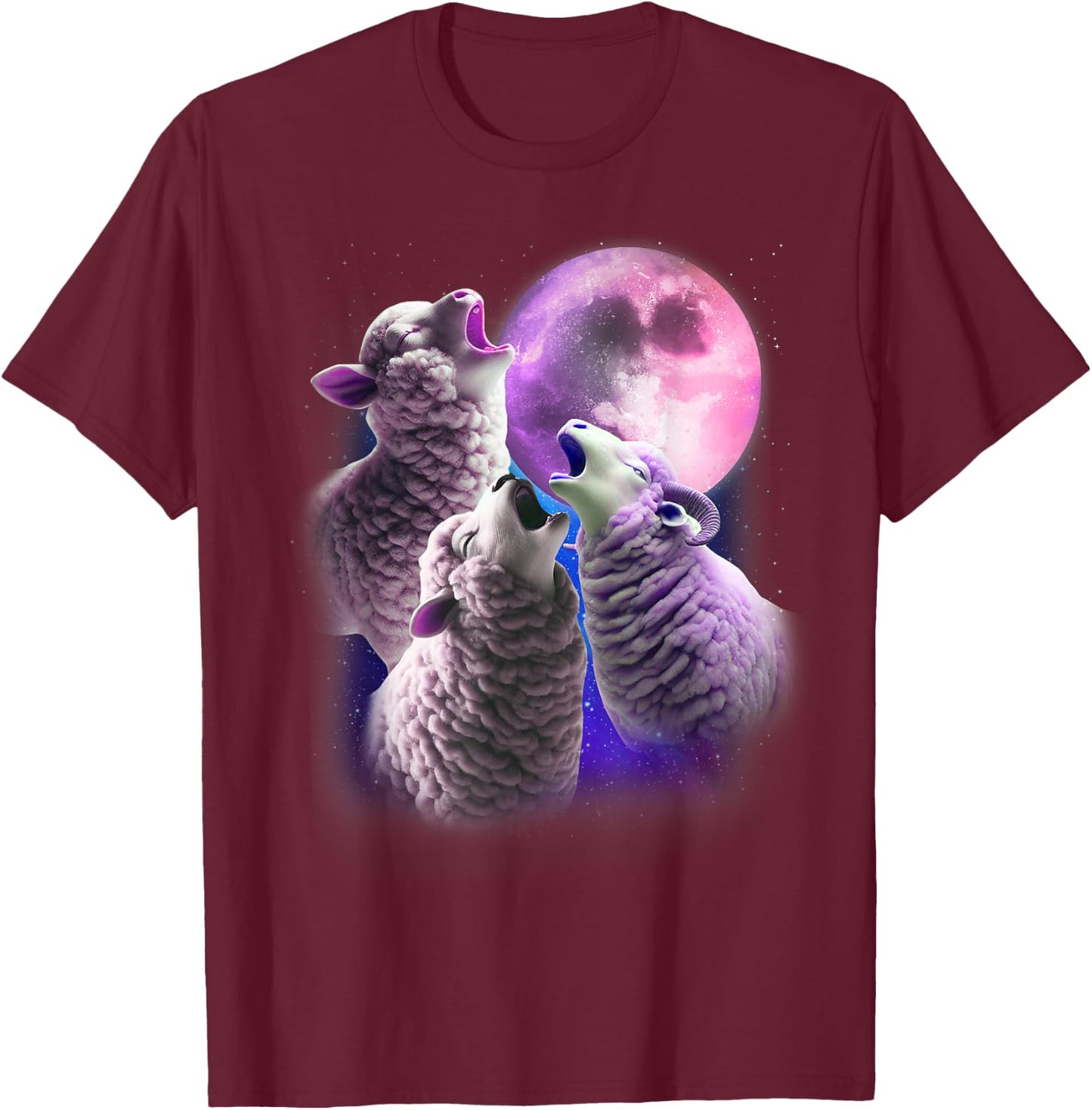 3 Sheeps Howling At The Moon Funny Sheep Animal Lover Farmer T-Shirt - T-Shirt | Maroon