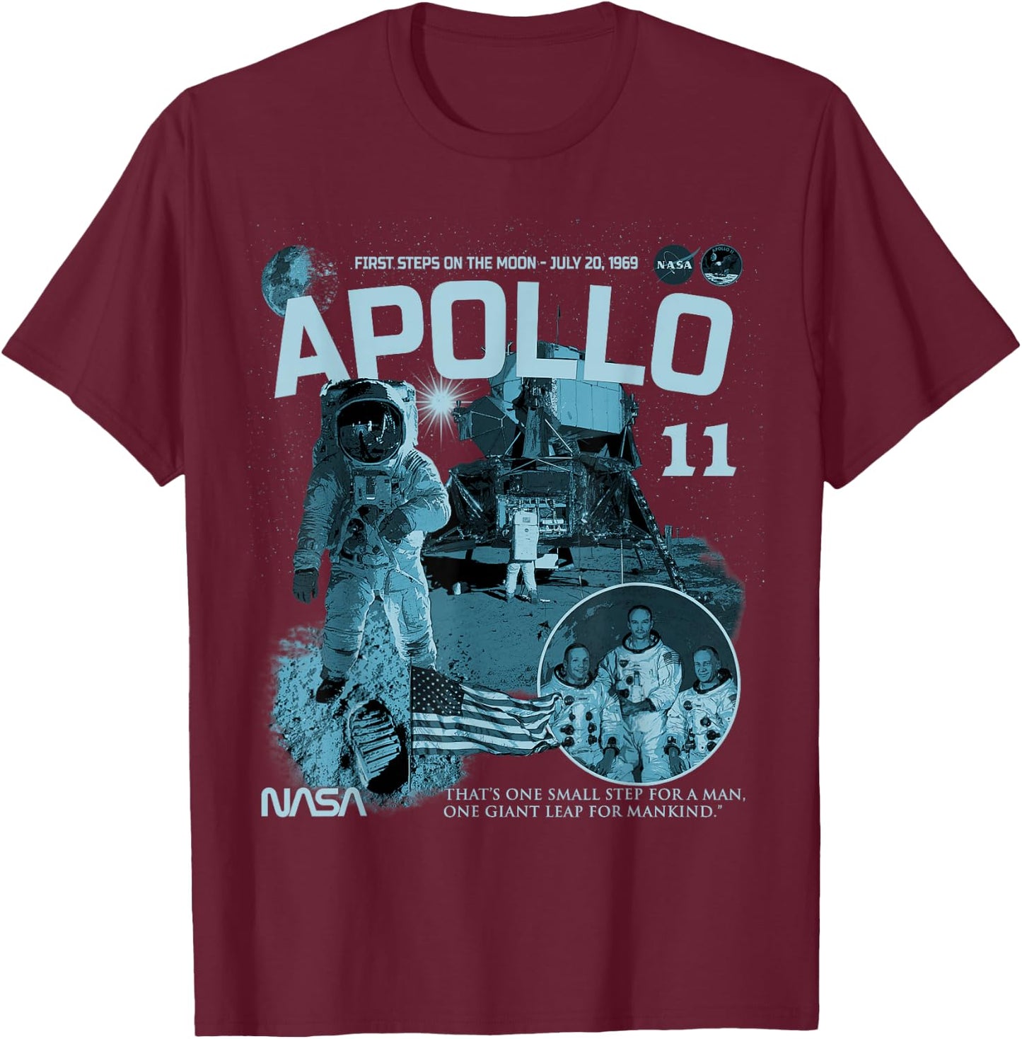 NASA Apollo 11 Mission July 20, 1969 T-Shirt - T-Shirt | Maroon