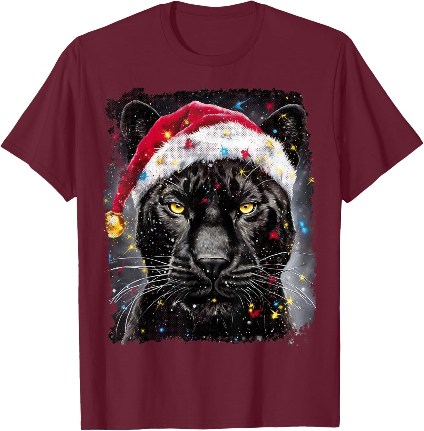 Xmas Panther Black Christmas T-Shirt - T-Shirt | Maroon