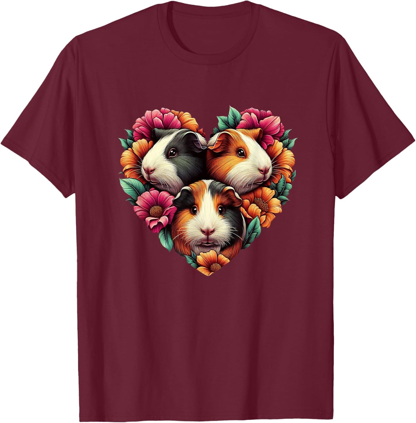 Guinea pigs Love Heart of Kids women Teen Girls T-Shirt - T-Shirt | Maroon