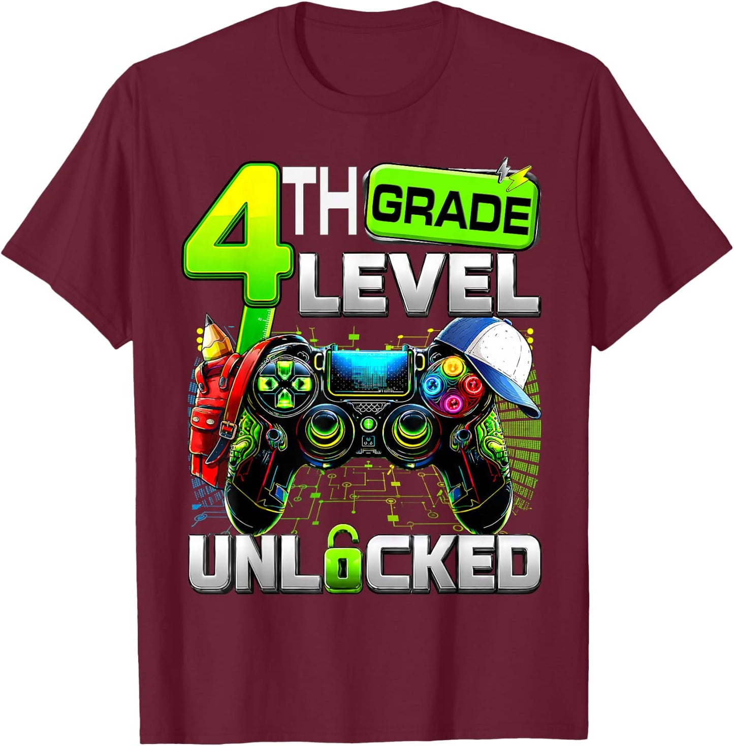 Controller 4th Grade Fourth Level Unlocked First Day Boys T-Shirt - T-Shirt | Maroon