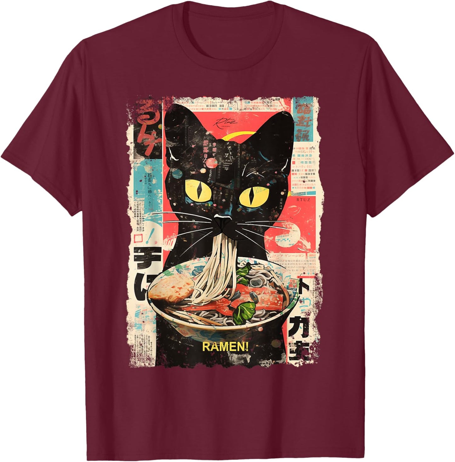 Ramen Nudeln Katze Japan Y2K Kawaii Retro Katzen Manga Anime T-Shirt - T-Shirt | Maroon