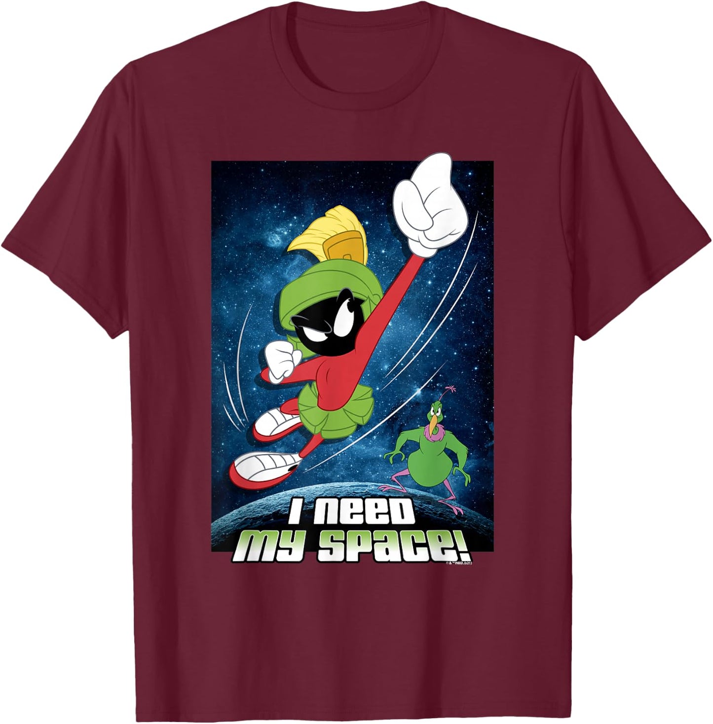 Looney Tunes Marvin & Instant Martian Need Space Poster T-Shirt - T-Shirt | Maroon