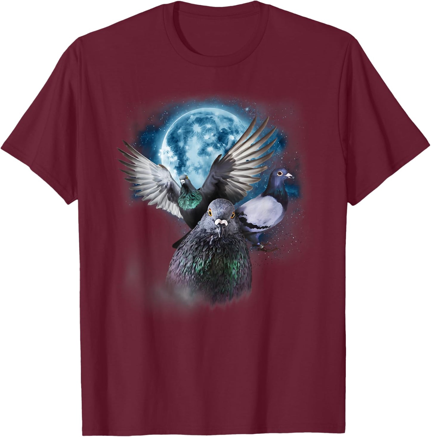Funny Pigeon Shirt Funny Pigeons Howling on the Moon , black T-Shirt - T-Shirt | Maroon