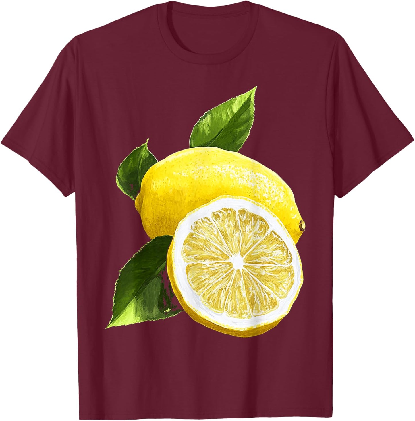 Lemon Lemon Pattern Illustration, Black, S T-Shirt - T-Shirt | Maroon