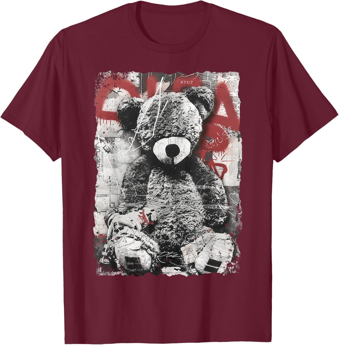 Hip Hop Hipster Vintage Edgy Urban Y2K Streetwear Teddy T-Shirt - T-Shirt | Maroon