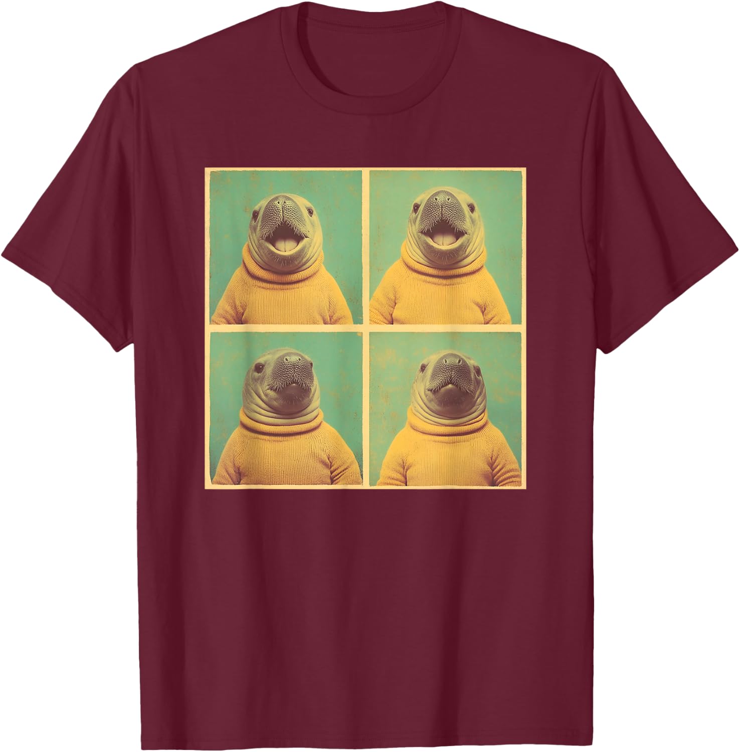 Awkward Sea Animal Photoshoot Funny Manatee T-Shirt - T-Shirt | Maroon
