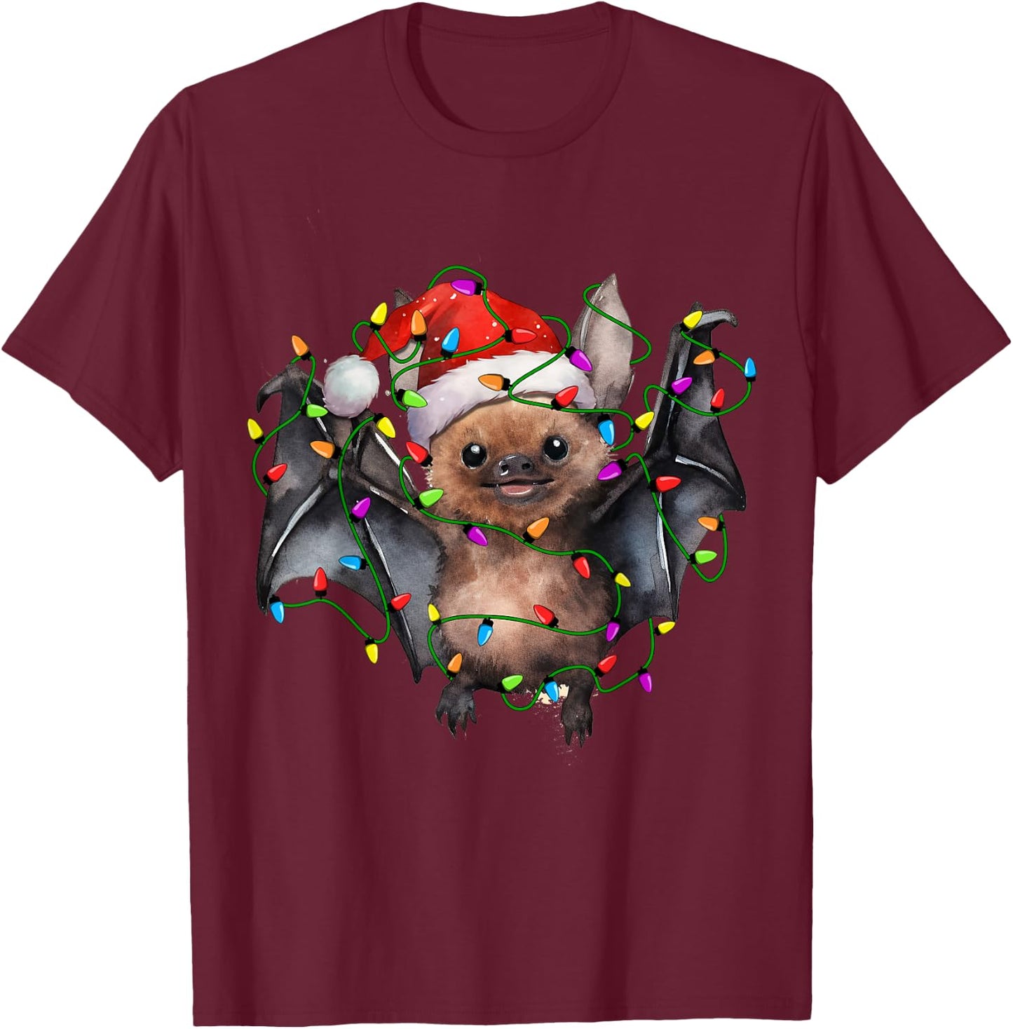 Bat Santa Christmas Tree Lighting Xmas Funny T-Shirt - T-Shirt | Maroon