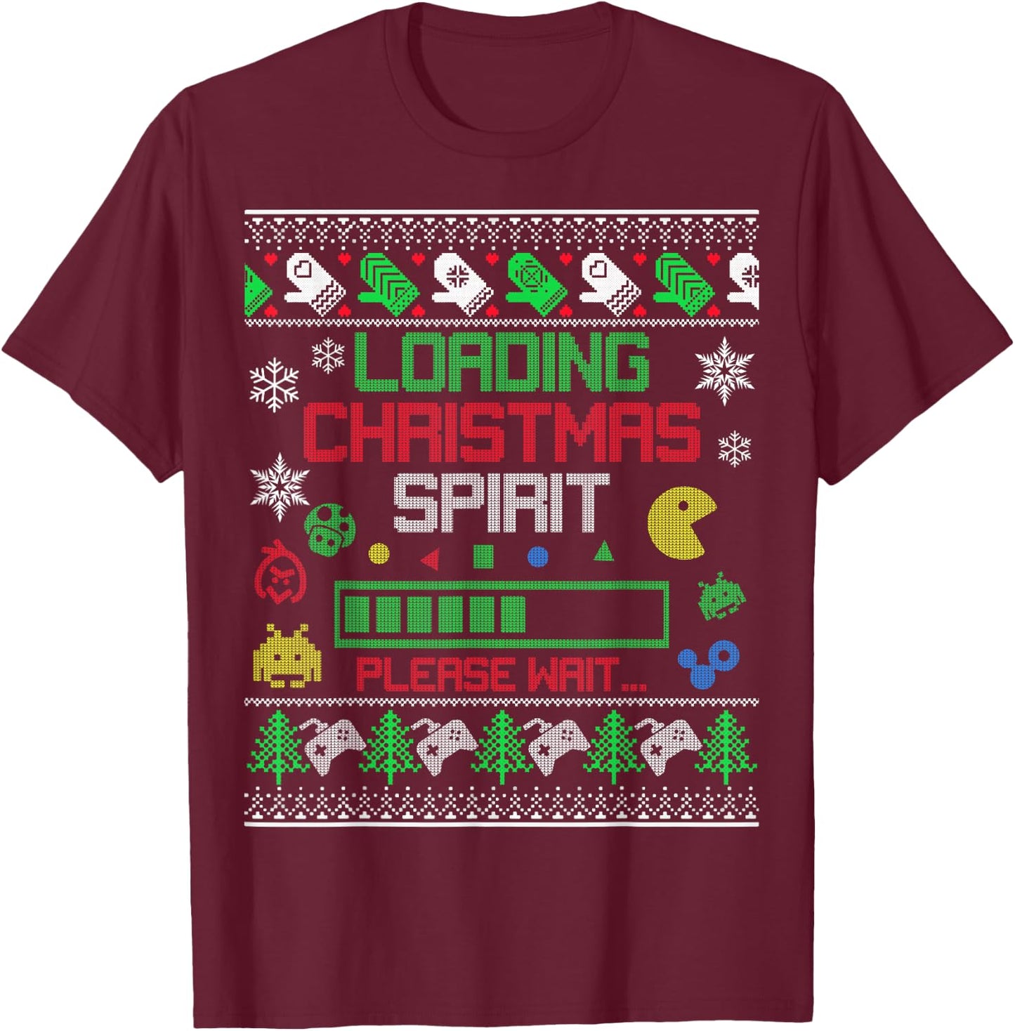 Christmas Gaming - Loading Christmas Spirit for Gamer Ugly T-Shirt - T-Shirt | Maroon