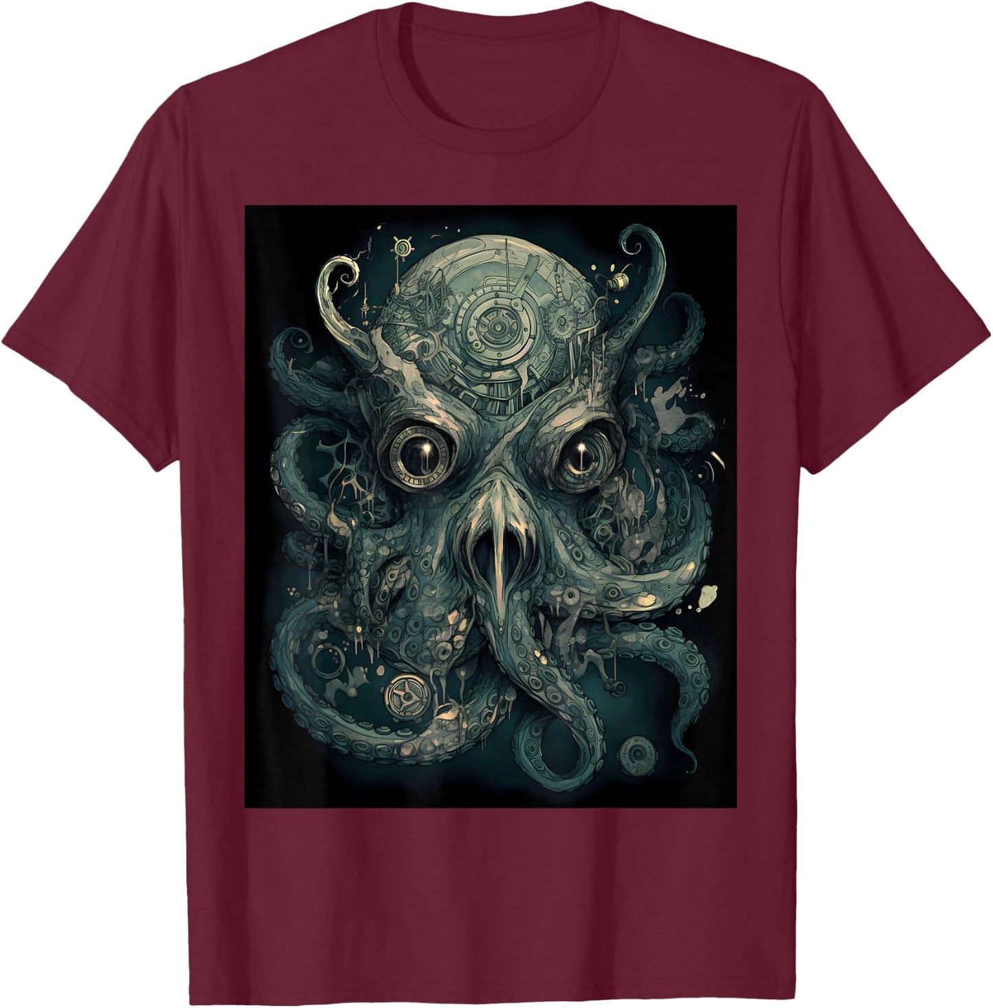 Octopus Steampunk Cyber Grunge Fantasy Women Men T-Shirt - T-Shirt | Maroon