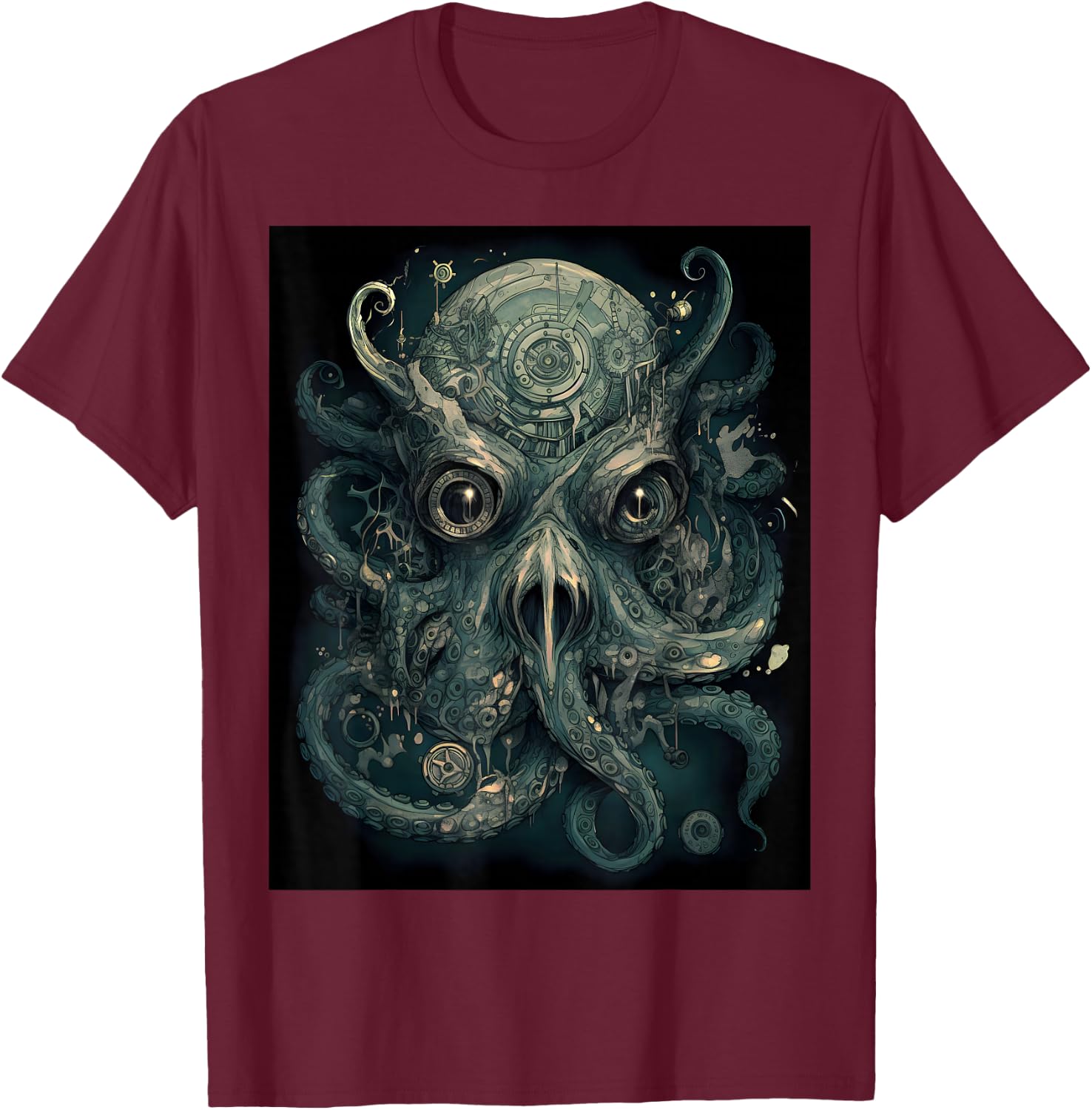 Octopus Steampunk Cyber Grunge Fantasy Women Men T-Shirt - T-Shirt | Maroon