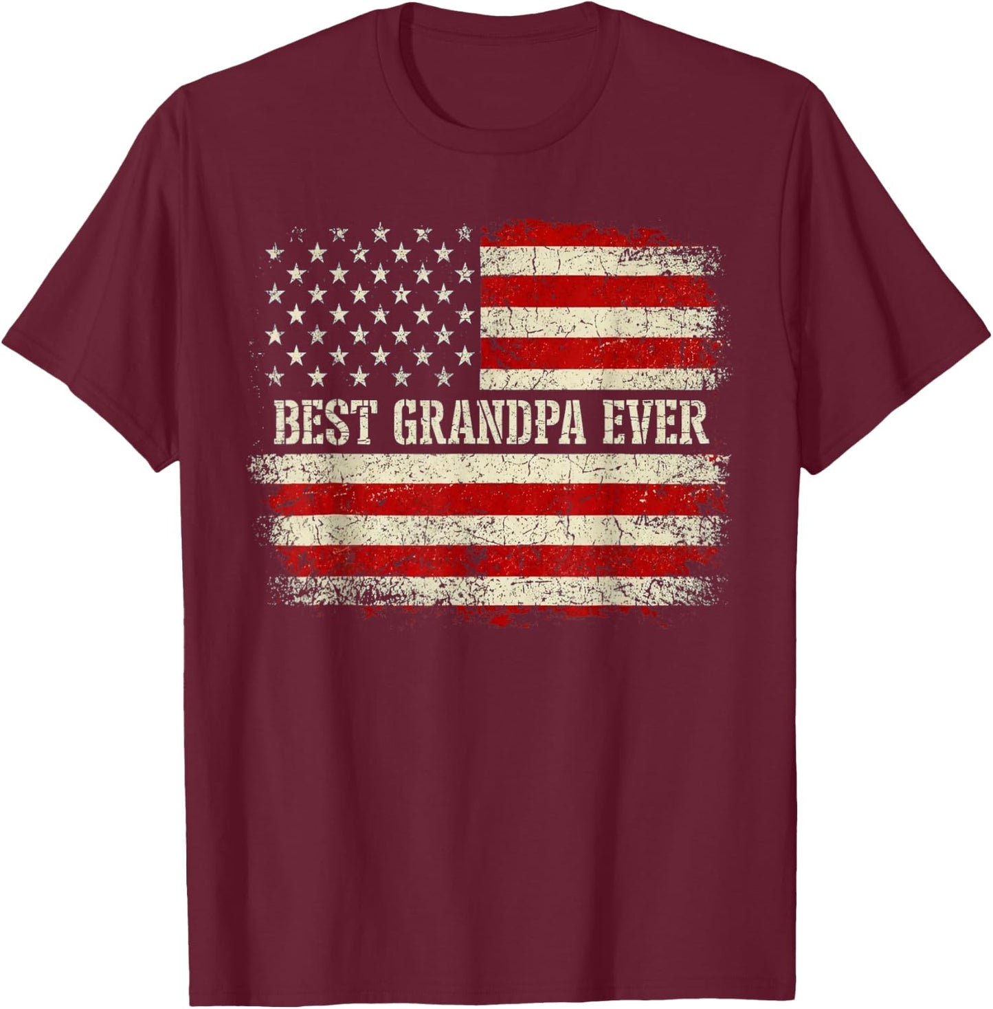 Best Grandpa Ever with US American Flag Fathers Day Grandpa T-Shirt - T-Shirt | Maroon