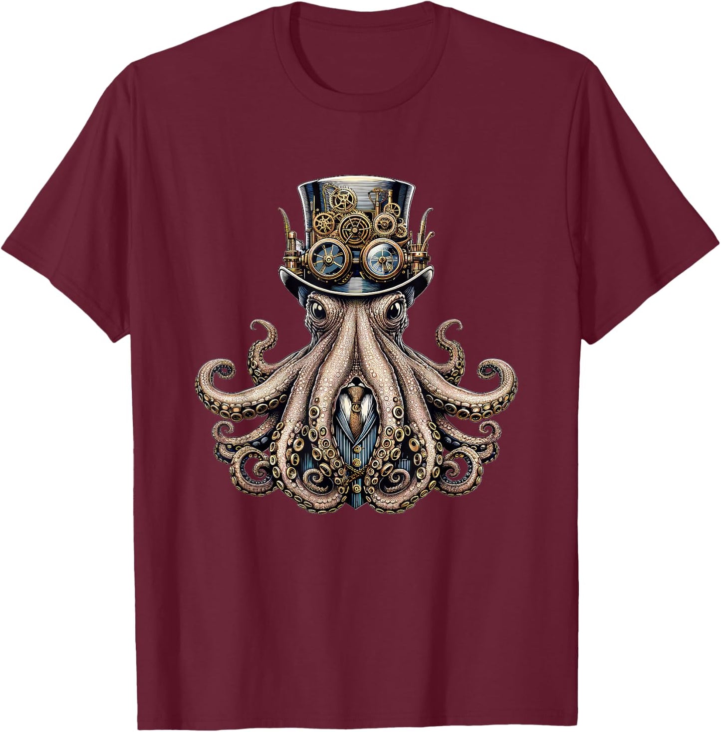 Steampunk Octopus Women Men Kids Steampunk Octopus T-Shirt - T-Shirt | Maroon