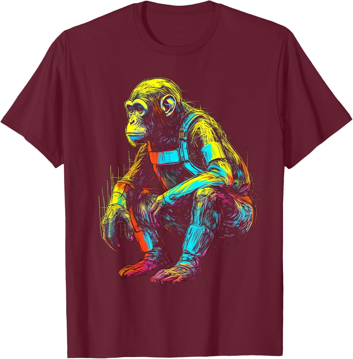 Monkey Fanatsy Chimpanzee Colourful Art Animal Motif Monkey T-Shirt - T-Shirt | Maroon