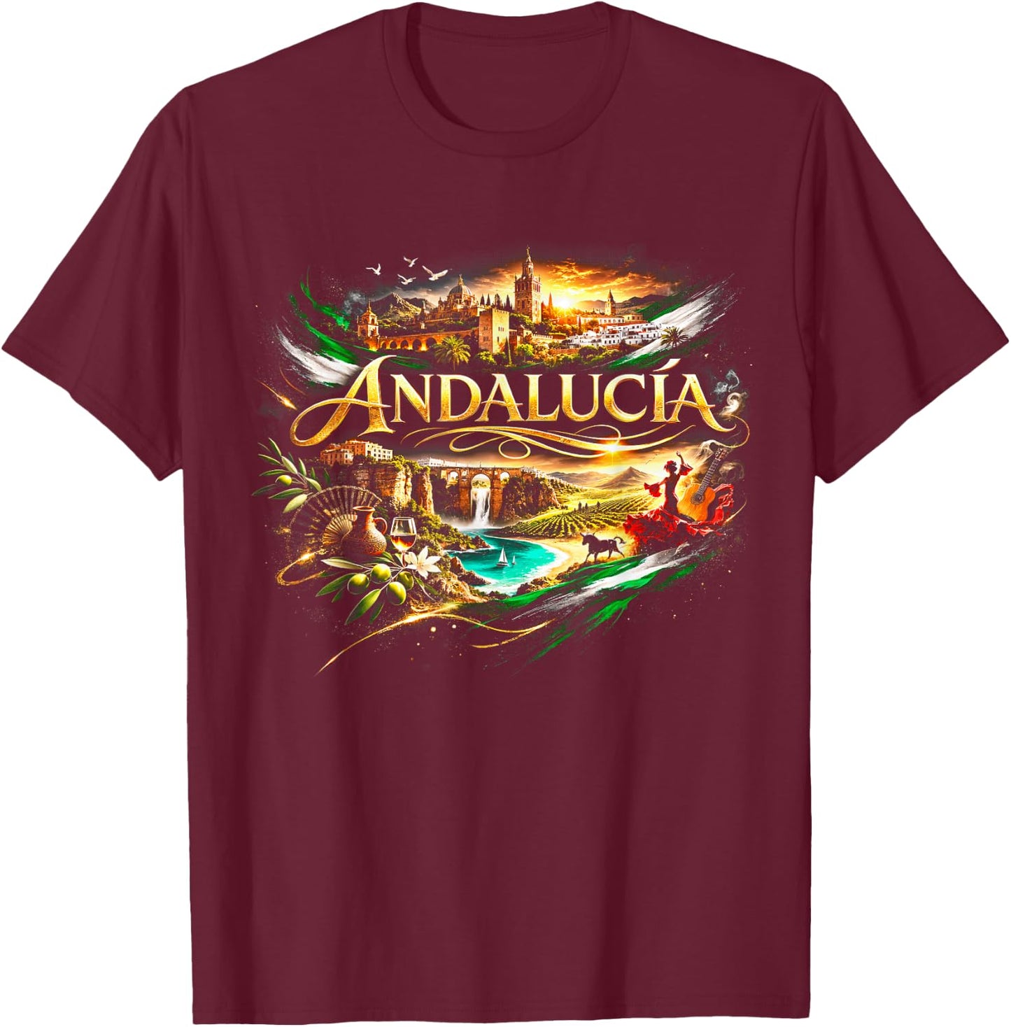 Andalusia South Pride Traditional Design T-Shirt - T-Shirt | Maroon