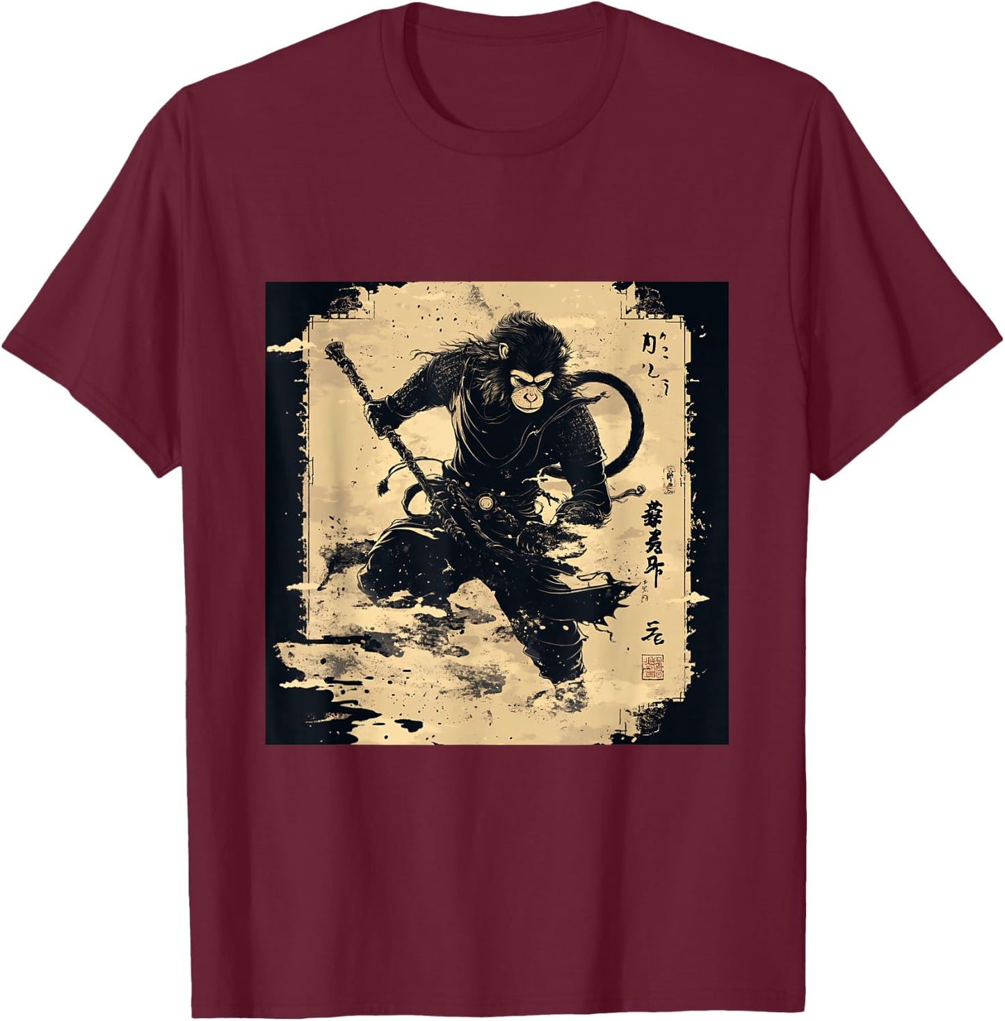 Wukong Myth Monkey King Ancient Chinese Journey to the West T-Shirt - T-Shirt | Maroon