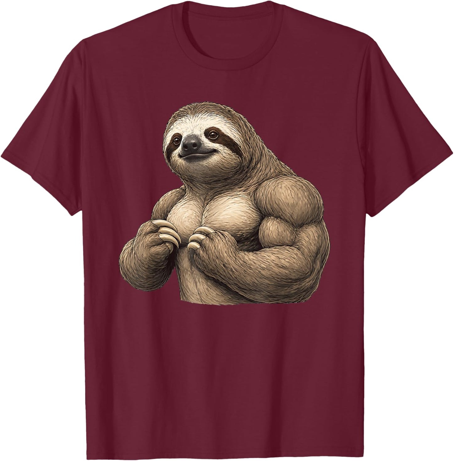 Muscular Sloth Powerlifting Weightlifting Gym Workout T-Shirt - T-Shirt | Maroon