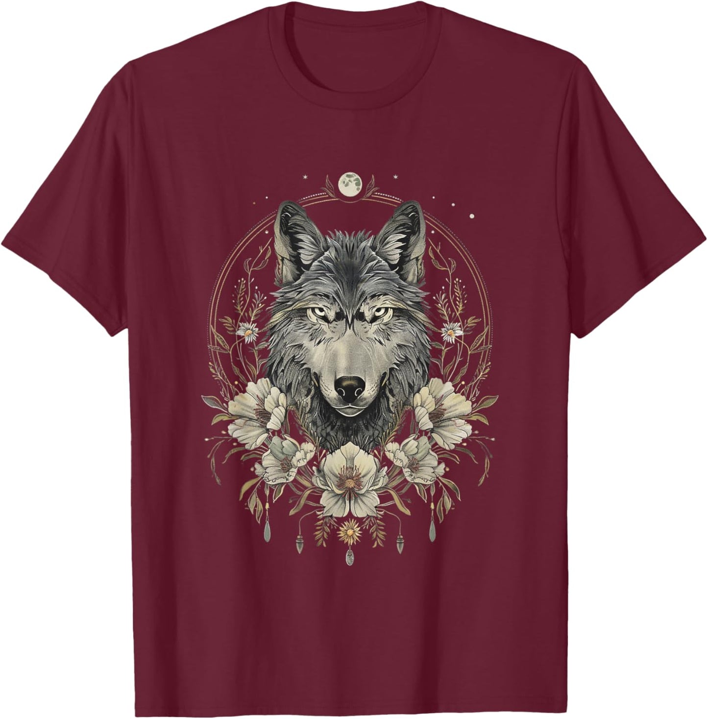 Enchanted Forest Wolf Guardian T-Shirt - T-Shirt | Maroon