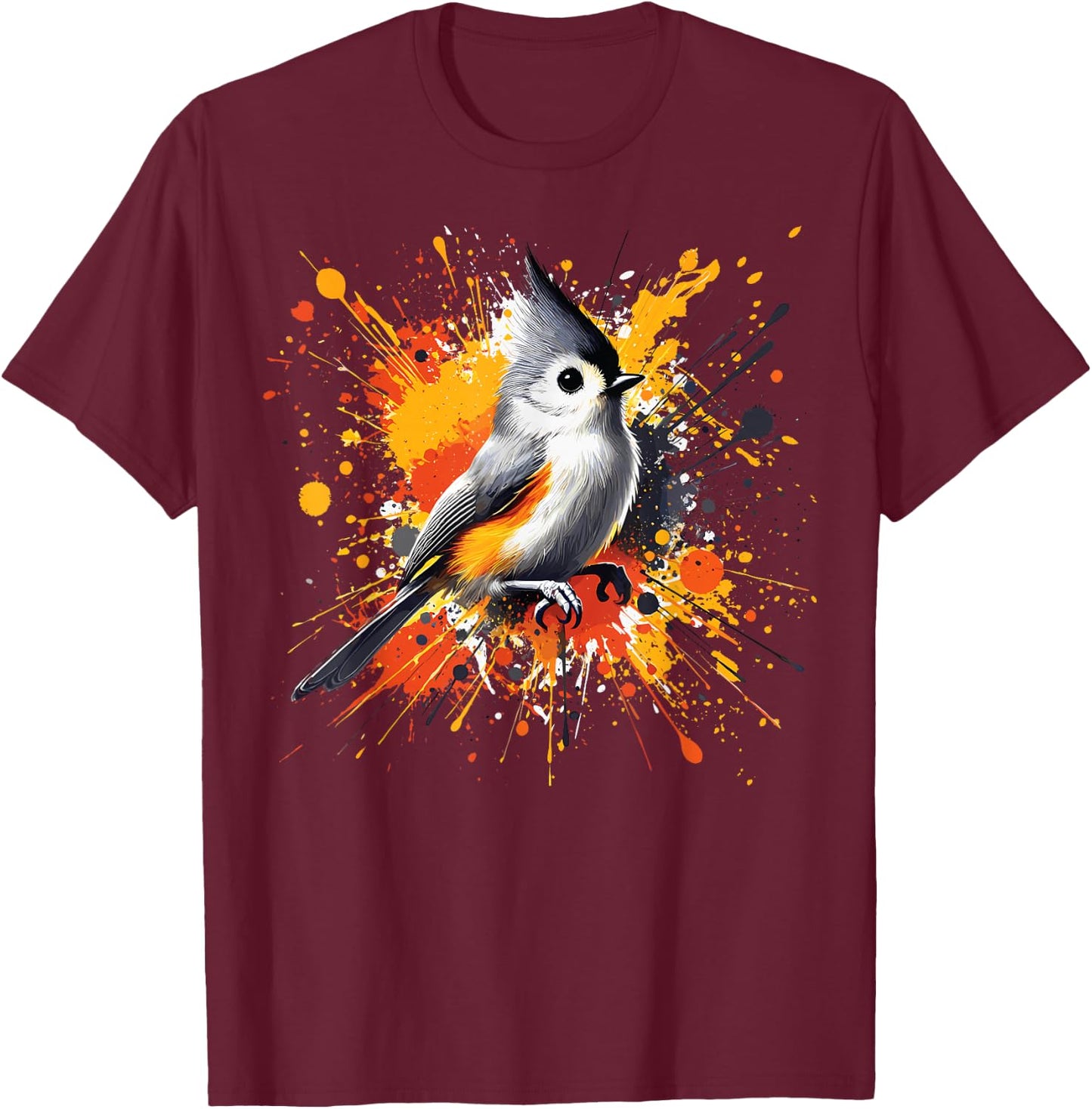 Tufted Titmouse Bird Illustration, Tufted Titmouse T-Shirt - T-Shirt | Maroon