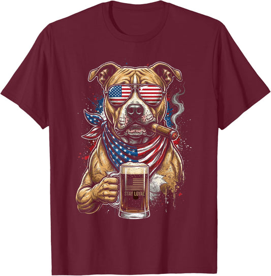 Loyal Pit Bull Lunettes de Soleil Motif Drapeau américain T-Shirt - T-Shirt | Maroon