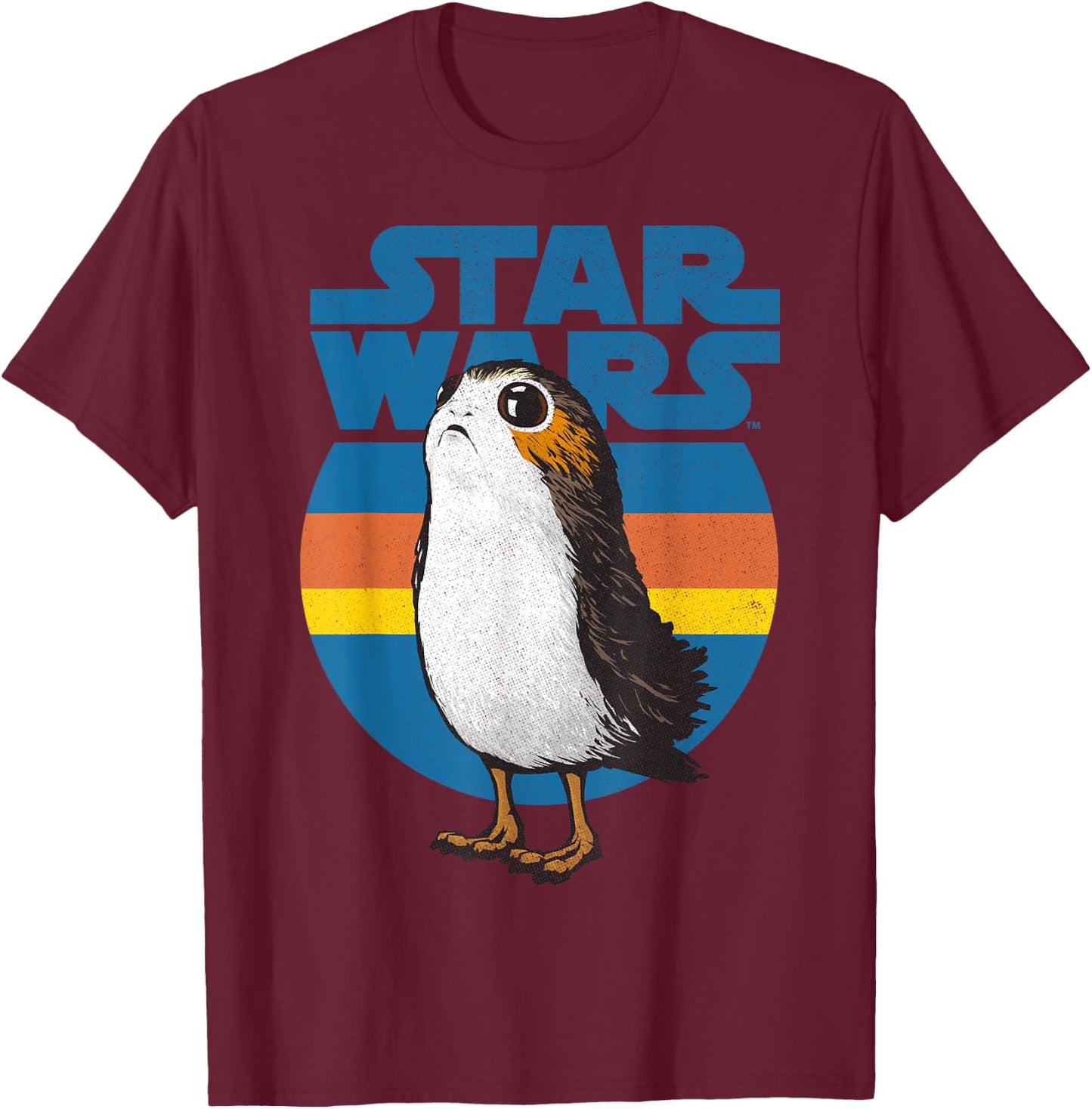 Star Wars Last Jedi Porg Retro Stripes Logo Graphic T-Shirt - T-Shirt | Maroon