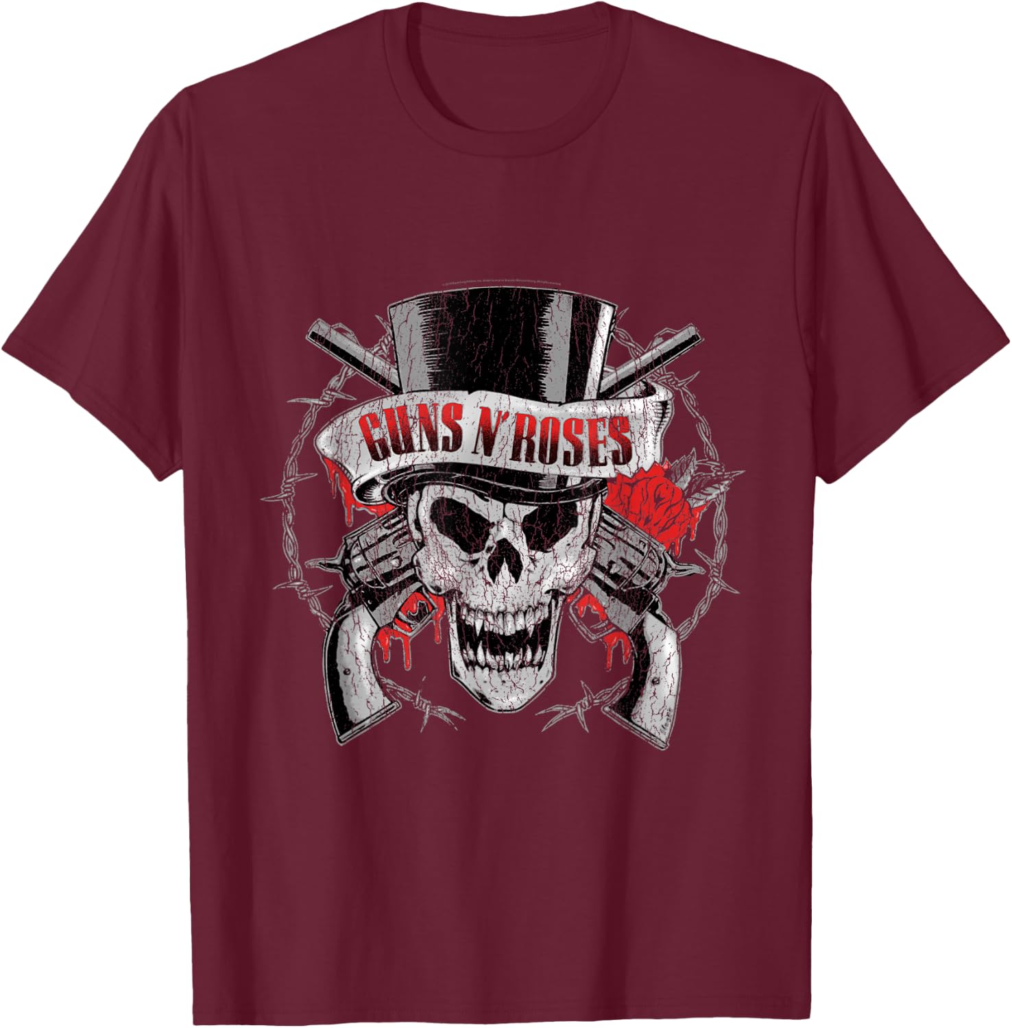 Guns N' Roses Offizieller Zylinderhut mit Totenkopf T-Shirt - T-Shirt | Maroon