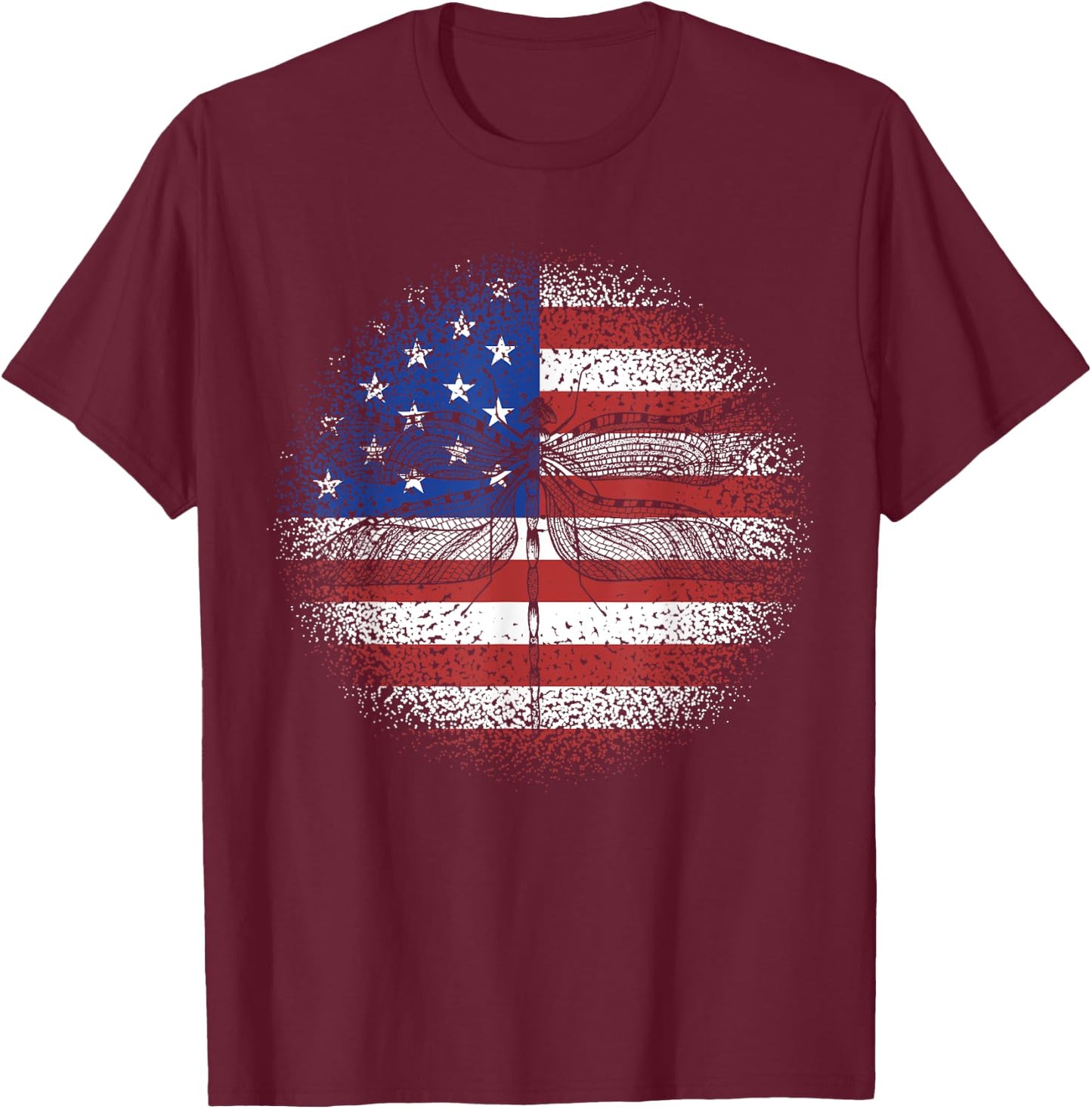 Dragonfly American Flag USA Patriotic 4th Of July Women Kids Men T-Shirt - T-Shirt | Maroon