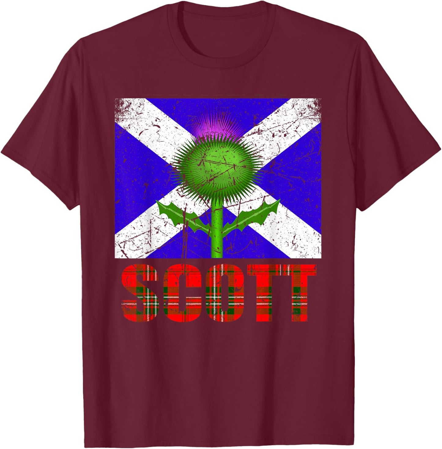 Clan Scott Tartan Scottish Last Name Scotland Pride , Black, S T-Shirt - T-Shirt | Maroon