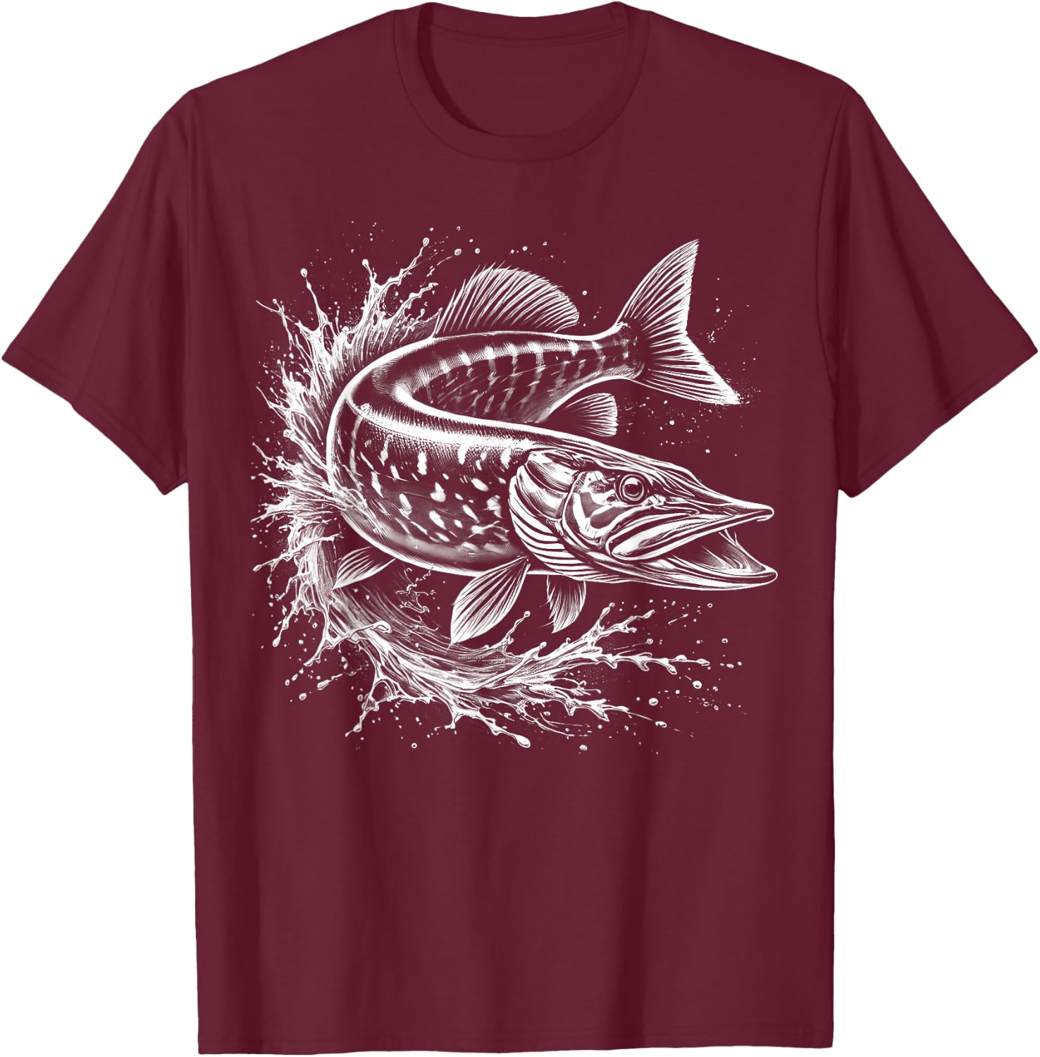 Hecht im Sprung aus dem Wasser - Fisch-Design für Angler T-Shirt - T-Shirt | Maroon