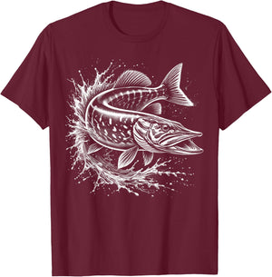 Hecht im Sprung aus dem Wasser - Fisch-Design für Angler T-Shirt - T-Shirt | Maroon