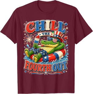 Chill The Fourth Out Alligator Funny 4th of July Gator T-Shirt - T-Shirt | Maroon