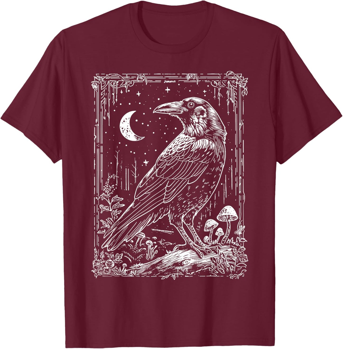 Raven Crow | Dark Academia Witchy Wicca Witchcore Crowcore T-Shirt - T-Shirt | Maroon