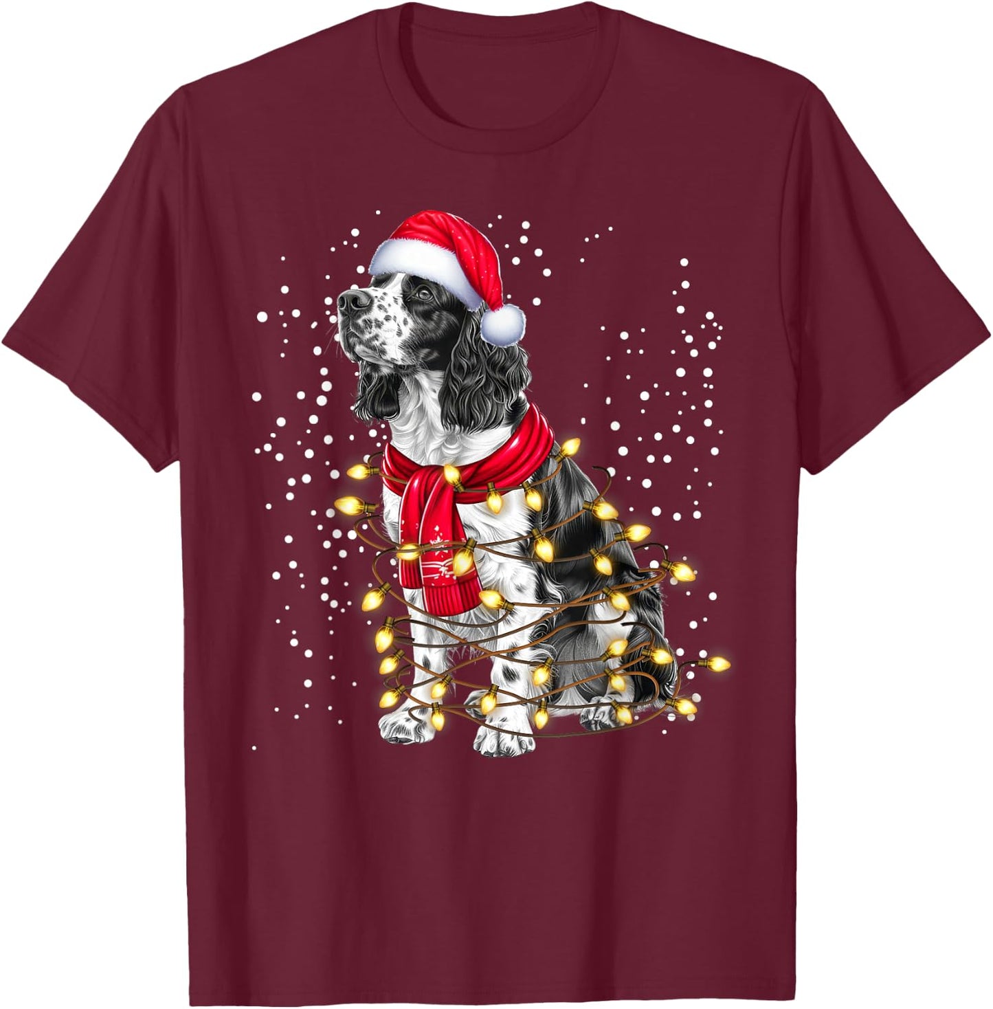 English Springer Spaniel dog Ugly Christmas Dog Xmas T-Shirt - T-Shirt | Maroon